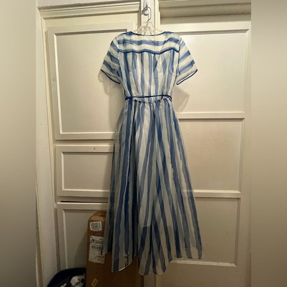 STAUD Blue and White Striped Sheer Midi Dress NWT - Picture 5 of 16